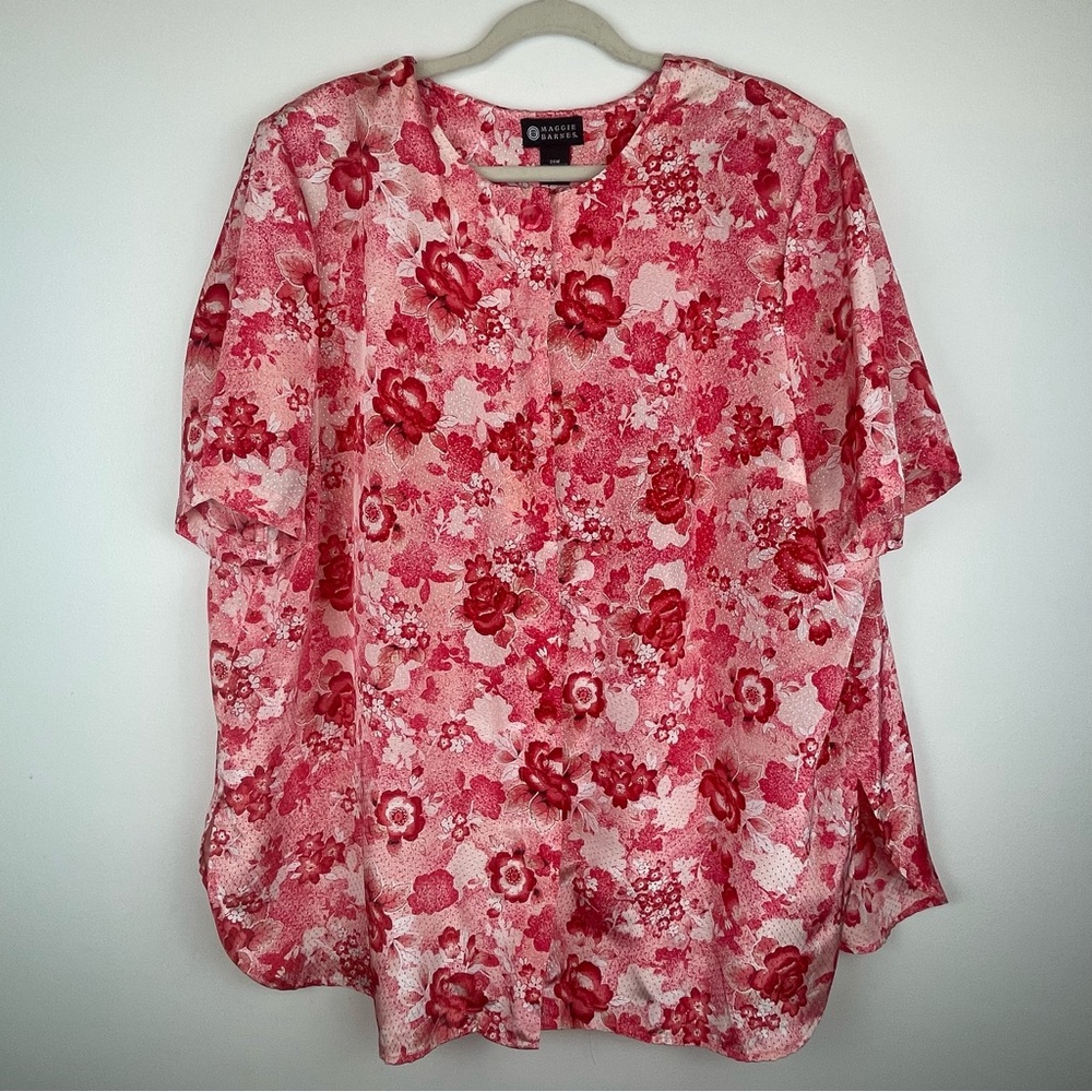 Vintage Maggie Barnes Red Floral Blouse Women’s Size 24W